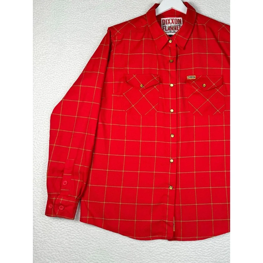 Dixxon Flannel Doomsday Shirt Mens Large Red Checkered Western Pocket Snap Front